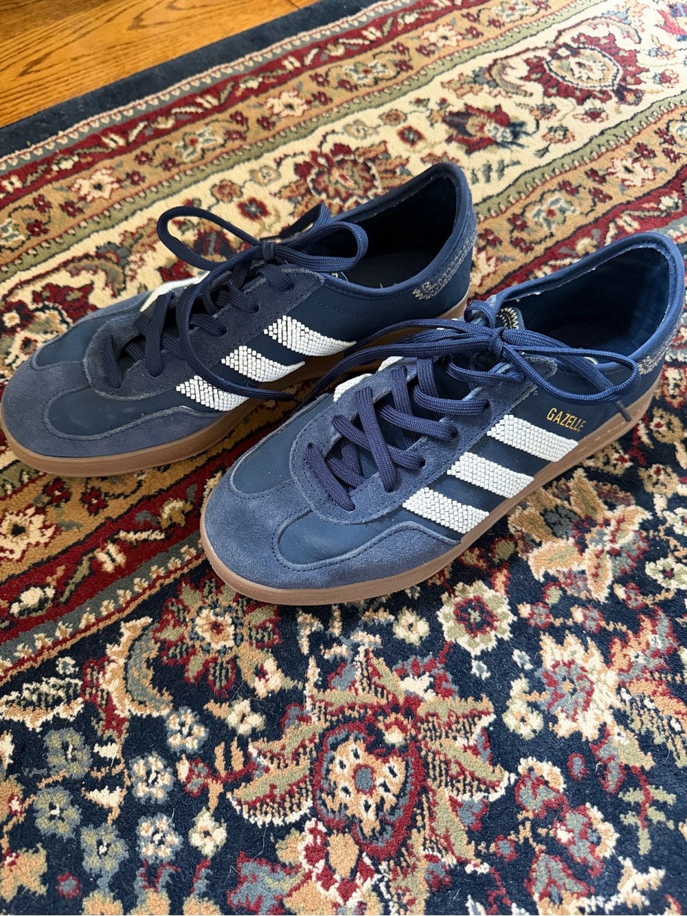 adidas Gazelle Navy Suede Sneakers with White Stripes